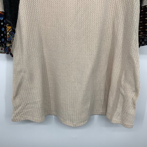 Umgee Top Waffle Knit Patchwork Flare Sleeve V Neck Tunic Pockets - Picture 10 of 11